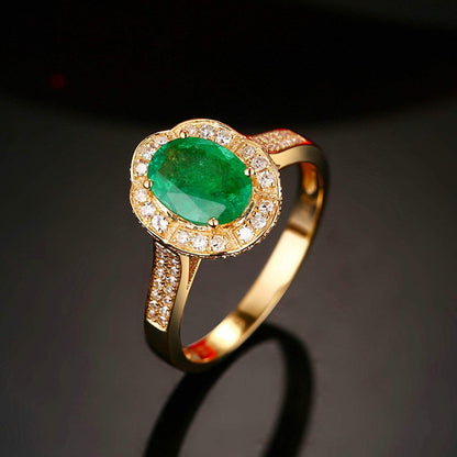 Aienid 18Ct Yellow Gold Wedding Bands for Women 1.01Ct Green Oval Cut Emerald with Diamond Inaly Wedding Rings for Women