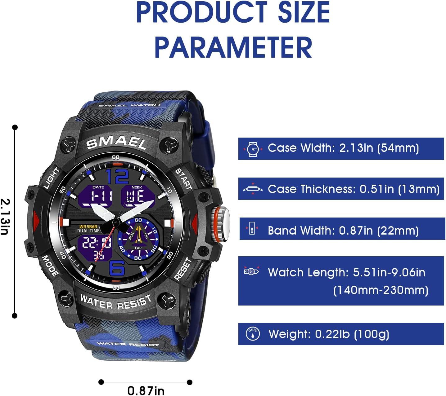 Herren Digitaluhr, Sportuhren für Männer Outdoor Militär Digital Analog Stoppuhr Wasserdicht Multifunktionale Armbanduhr
