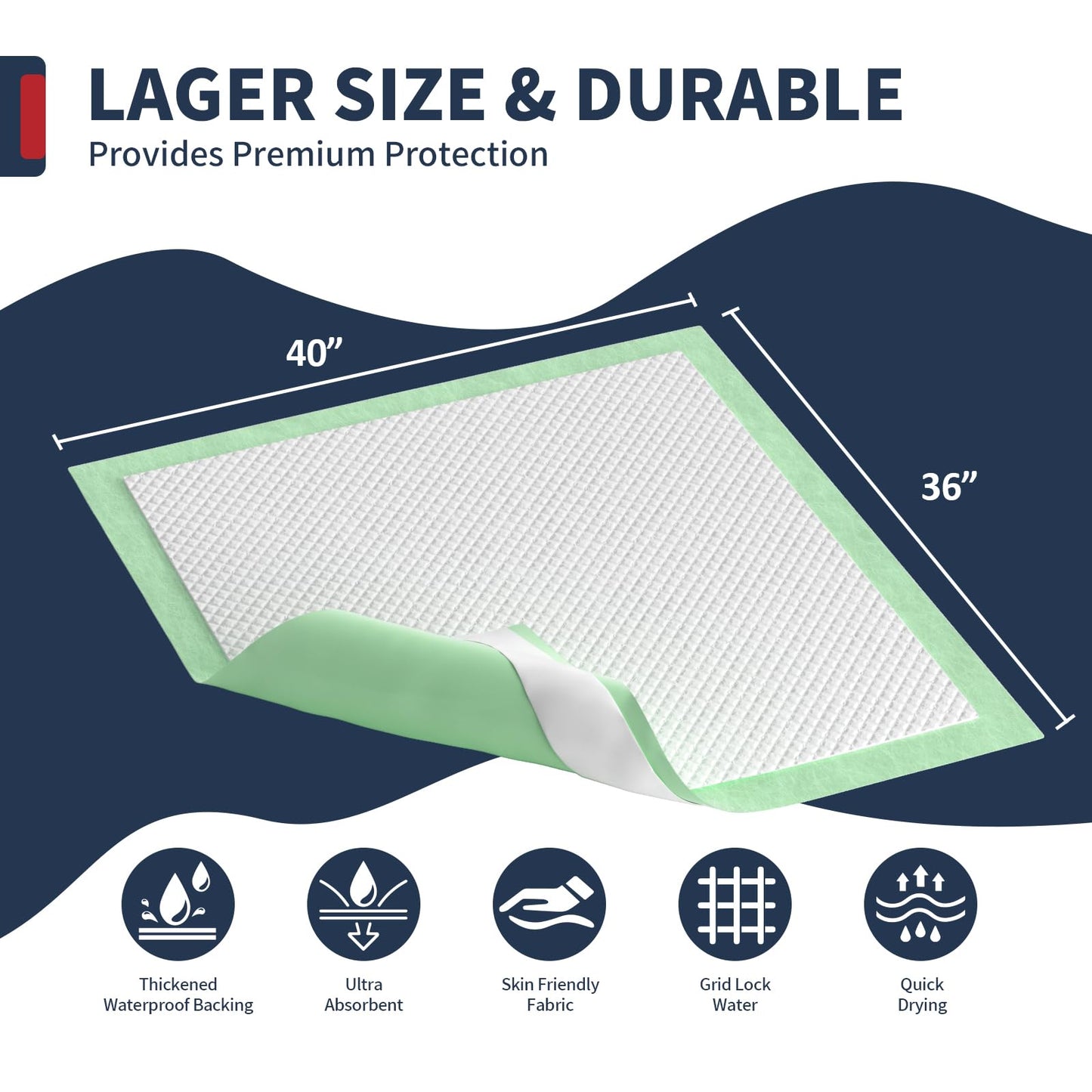 BIGGMED Tear-Resistant Incontinence Bed Pads 40'' x 36'' 130 Gram Heavy Duty (25 Count) Disposable Underpads Chucks Pads for Adults, Kids & Elderly | Protection Pads for Bed, Sofa, and Chair
