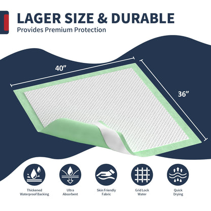 BIGGMED Tear-Resistant Incontinence Bed Pads 40'' x 36'' 130 Gram Heavy Duty (25 Count) Disposable Underpads Chucks Pads for Adults, Kids & Elderly | Protection Pads for Bed, Sofa, and Chair