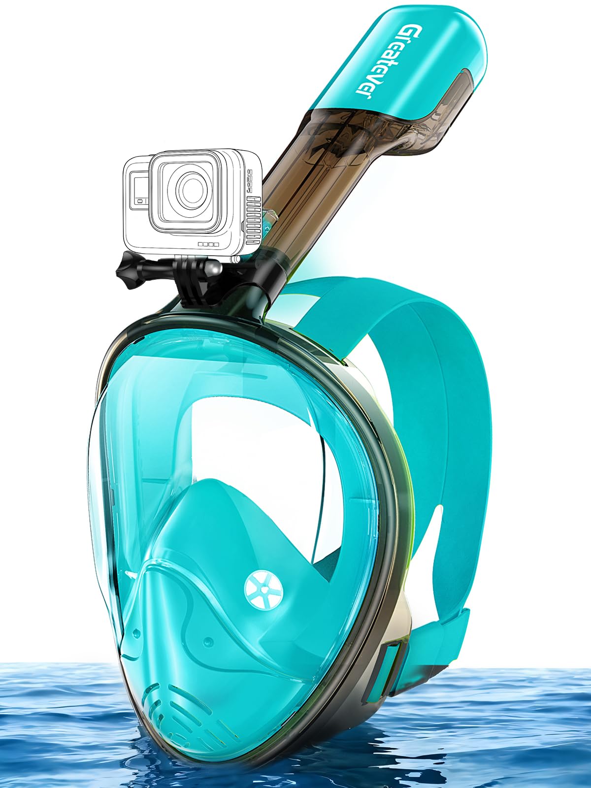 Greatever Full Face Snorkel Mask, Snorkeling Gear for Adults with Latest Dry Top Breathing System and Detachable Camera Mount, Foldable Snorkel Mask Adult, Snorkels Anti-Fog & Anti-Leak