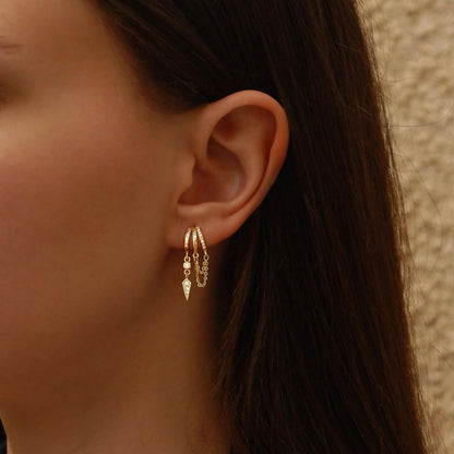 Dangle Earrings for Women,14k Gold Plated Triple Huggie Stud Earrings Cute Statement Chain Earring Dainty Drop Earrings for Women Trendy Gold Plated Jewelry