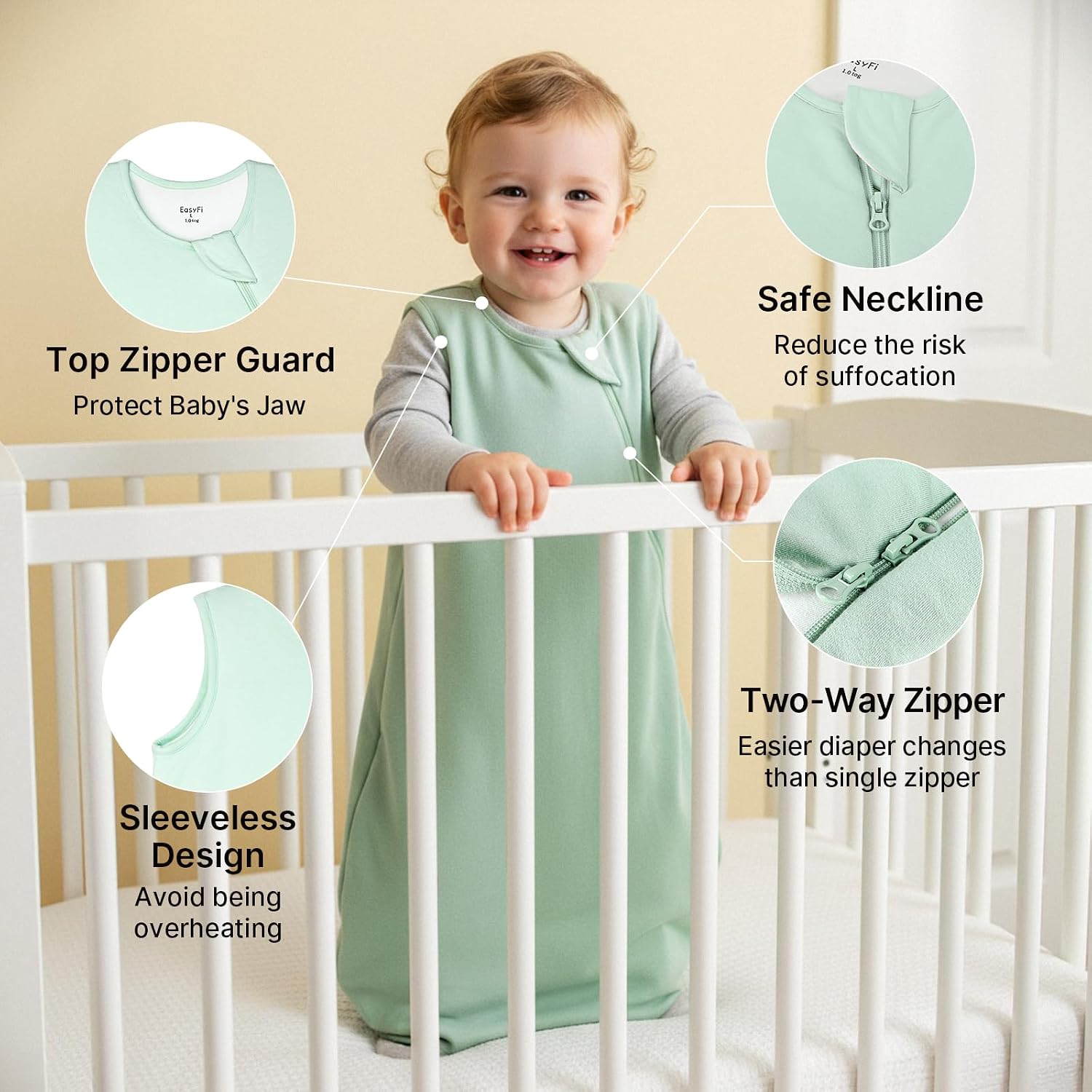 Supersoft Rayon Made from Bamboo Sleep Sack 3-6 Months Newborn Sleep Sack 0-3 Months 1.0 Tog Baby Wearable Blanket with 2-Way Zipper Unisex Sleeping Bag for Babies (2 Pack) Green & Blue