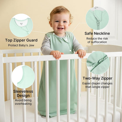 Supersoft Rayon Made from Bamboo Sleep Sack 3-6 Months Newborn Sleep Sack 0-3 Months 1.0 Tog Baby Wearable Blanket with 2-Way Zipper Unisex Sleeping Bag for Babies (2 Pack) Green & Blue