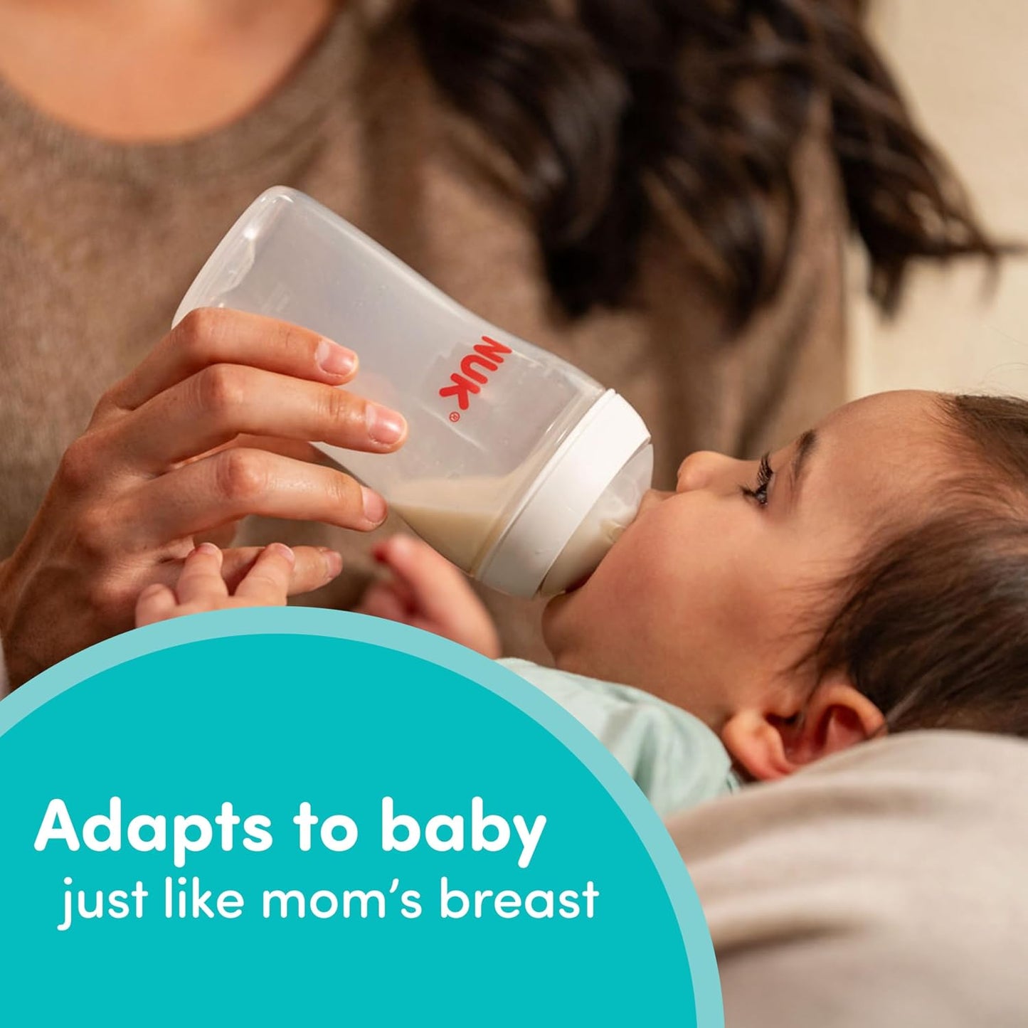NUK Perfect Match 2-in-1 Natural and Anti-Colic Bottle with Medium Flow, Wide, Adaptable Nipple, 8oz., 4 Pack, BPA Free