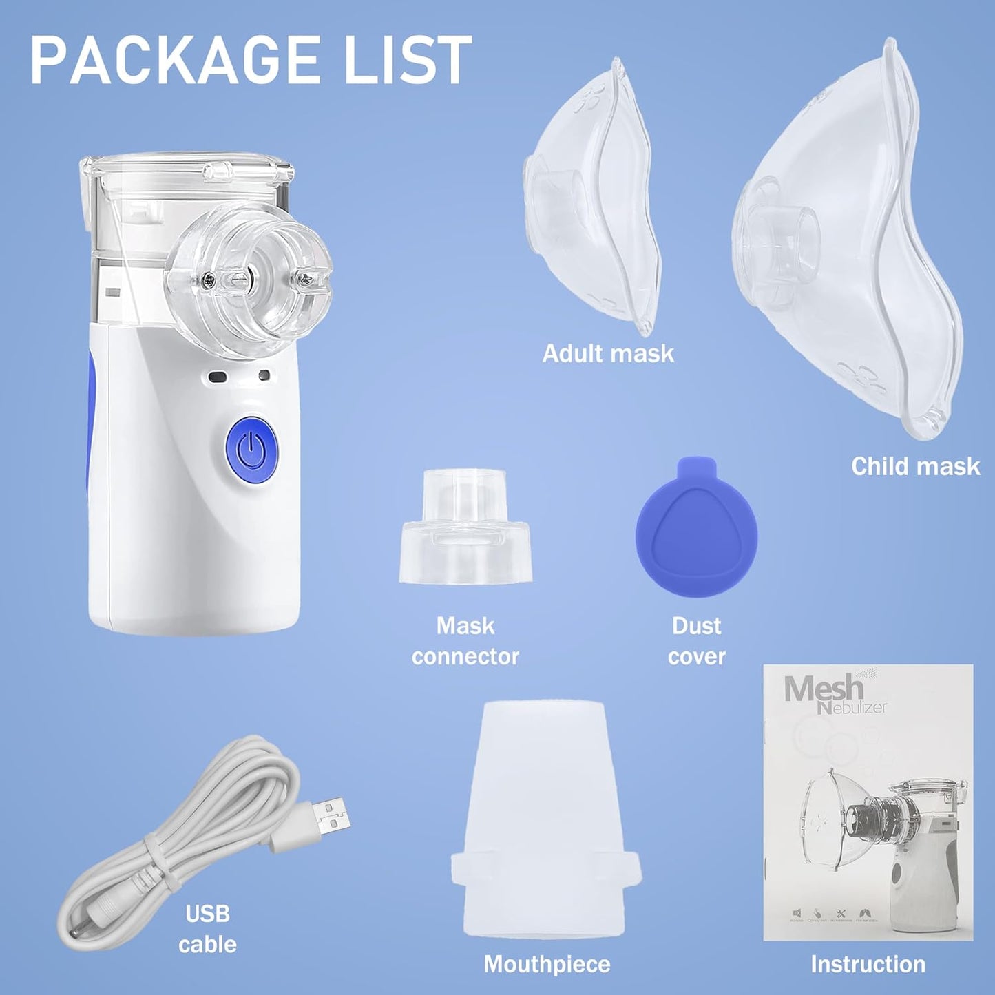 Mesh Vernebler Tragbarer Vernebler Inhalationsgerät für Erwachsene und Kinder, Hand Vernebler für Zuhause und Reisen