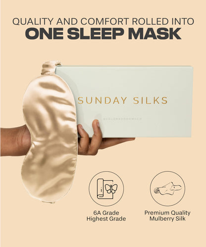 SUNDAYSILKS™ Exclusive Mulberry Silk Sleep Mask | Soft Eye Covers, Blackout Sleeping Mask for Women & Men | Silk Eye Mask for Sleep, Travel, and Relaxation | Antifaz para Dormir [Nude Champagne]