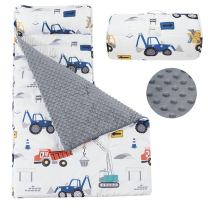 PHF Toddler Nap Mat with Removable Pillow and Minky Blanket, Rollup Design Kids Sleeping Mat, Slumber Bags for Boys, 55"x23" Toddler Sleeping Bag for Daycare Preschool Travel Camping, Space