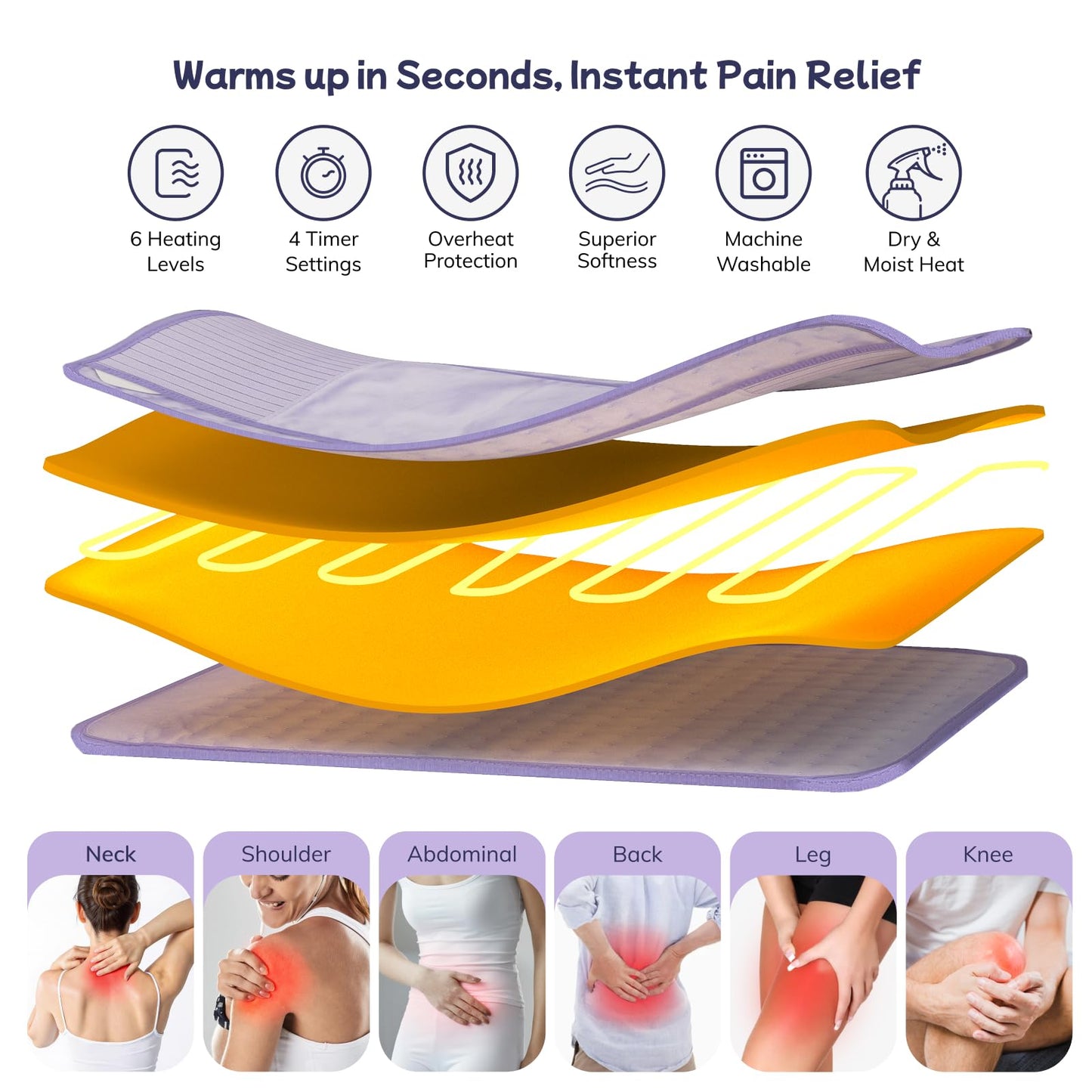 Heating Pad for Period Cramps, Upgraded Wrap Heating Pad for Back Pain Relief, Large 12''x 24''Heat Pad +26" Belt Adjustable 4 Timer 6 Heat Level Auto Shut Off, Christmas Birthday Gifts for Women Mom