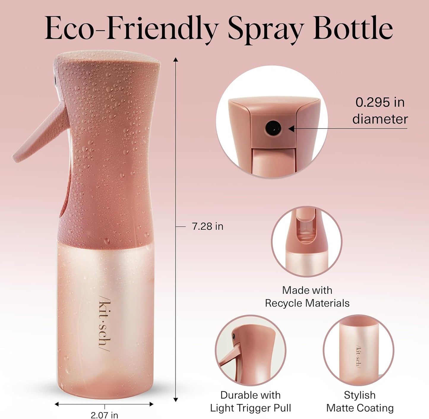 Kitsch Sprühflasche für Haare – Kontinuierlicher Wasserzerstäuber mit ultrafeinem Sprühnebel für Hairstyling, Barbiere, Salons, Reinigung, Pflanzen, vielseitige Sprühflaschen – Aus recyceltem Kunststoff – Terrakotta, 150 ml