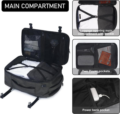 ECOHUB 16'' Reise-Rucksack Handgepäck Unterseat-Rucksack Persönlicher Gegenstand Flugzeug-Reisetasche mit 13 Taschen Handgepäck Flaschenhalter USB-Ladeanschluss Casual Daypack für Frauen Männer Schwarz