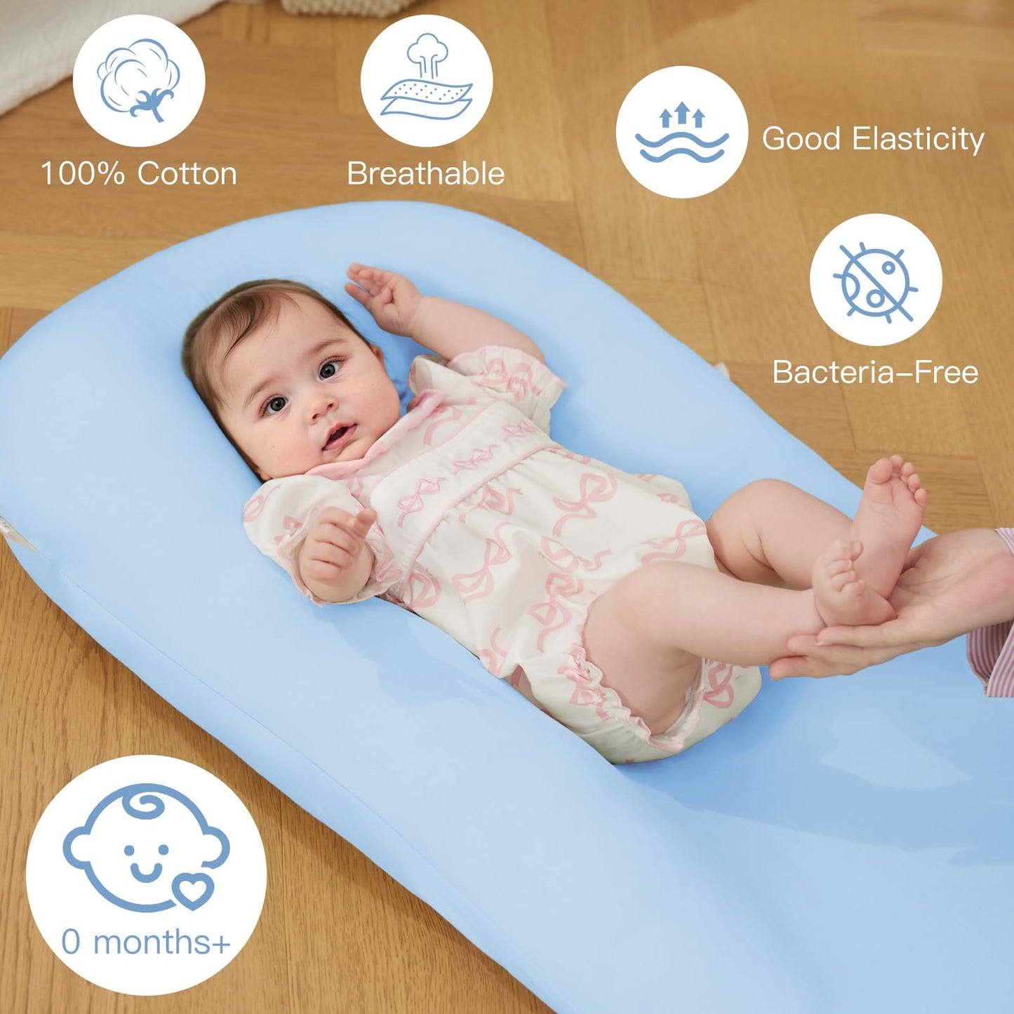 Lucakuins Baby Lounger, Bionic Design Baby Lounger for Newborn 0-24 Months, Soft Organic Cotton Breathable Lounger for Infants (Lovely Green)