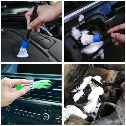 10pcs Auto Car Detailing Brush Set Car Interior Cleaning Kit Includes 5 Boar Hair Detail Brush,3 Wire Brush, 2 Air Vent Brush for Cleaning Interior Exterior, Dashboard Engines Leather Wheel