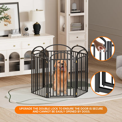 SNUOWU 4 Panels Full Matel Freestanding Dog Gates with Door, 96"Extra Wide 36"Tall Free Standing Dog Pet Gate for Indoor & Outdoor. Foldable Pet Fences for Doorways, House, Stairs, Porch, Deck, Yard