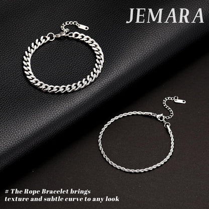 3 Stück Herren Silber Armbänder, robustes Curb Edelstahl Breite Schlangenkette Figaro Cuban Armband Set 7/7.8+1.2 Zoll verstellbares Stapel-Silberkettenarmband für Männer