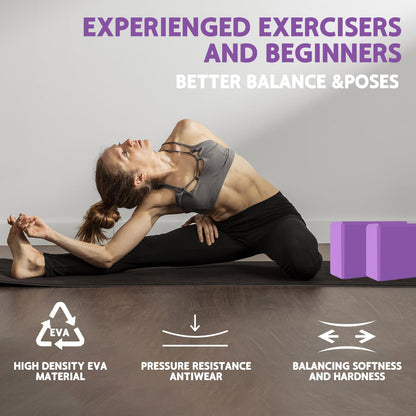 MBKHFLL (Lila-2er-Pack) Yoga-Block – Stützender latexfreier EVA-Schaumstoff – Weiche, rutschfeste Oberfläche mit abgeschrägten Kanten für Yoga, Pilates, Meditation – Yoga-Zubehör für Stabilität, Gleichgewicht, Vertiefung von Dehnungen