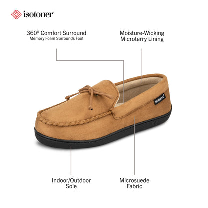 isotoner Men's Slip-on Indoor/Outdoor Microsuede Memory Foam Comfort Moccasin Slippers