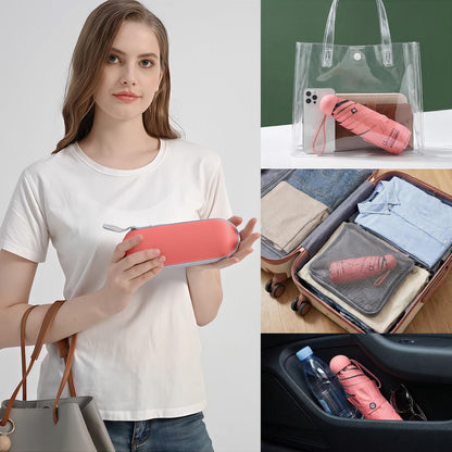BAODINI Reiseutensilien Mini-Regenschirm für die Handtasche mit Etui Klein Kompakt UV-Sonnenschutz Leicht Winzig Tasche Manuelles Öffnen und Schließen Regenschirm für Damen, Kinder und Herren Passt in Handtasche Rucksack