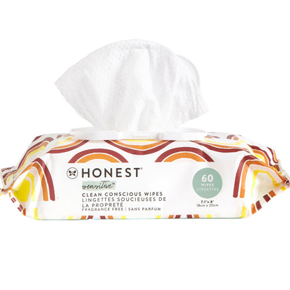 The Honest Company Clean Conscious Unscented Wipes | Over 99% Water, Compostable, Plant-Based, Baby Wipes | Hypoallergenic for Sensitive Skin, EWG Verified | Pattern Play, 576 Count