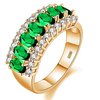 Uloveido Women's Gold Plated 7 Stones Eternity Band Ring Half Moon Design Wedding Bands with Oval CZ J501