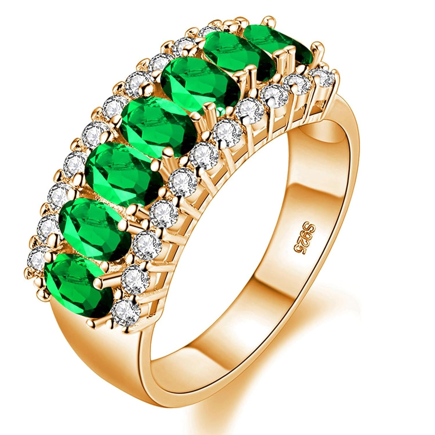 Uloveido Women's Gold Plated 7 Stones Eternity Band Ring Half Moon Design Wedding Bands with Oval CZ J501