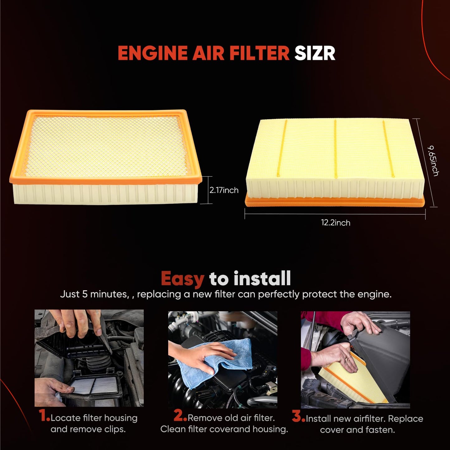 CA10262 Engine Air Filter Fit Ford Expedition/F150/F250/F350 (2007-2021) & Lincoln Navigator Replaces FA1883, 7C3Z9601A, A35642