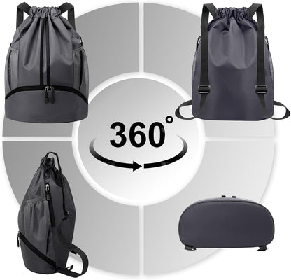 Hoedia Sports-Kordelzugrucksack – Schwimm-Turnbeutel mit Schuhfach und wasserdichter Tasche für Damen und Herren