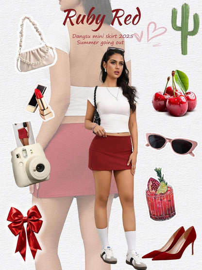 Danysu Dehnbare Mini Skorts Mid Waist Rock mit Shorts Seitenschlitz 2025 Sport Alltag Ausgeh-Outfits
