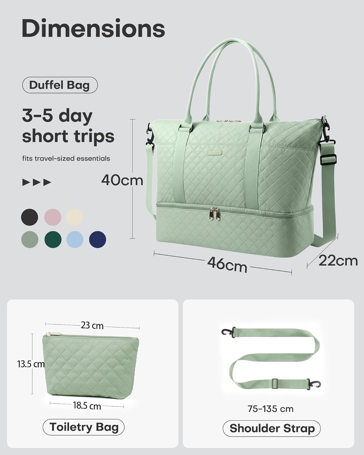 HOTOR Reisetasche - Große Weekender-Tasche für Frauen, Handgepäck mit Schuhfach, Übernachtungstasche mit Kulturtasche für Reiseutensilien und Reisezubehör, Schwarz, 34,0 x 45,0 x 20,0 cm