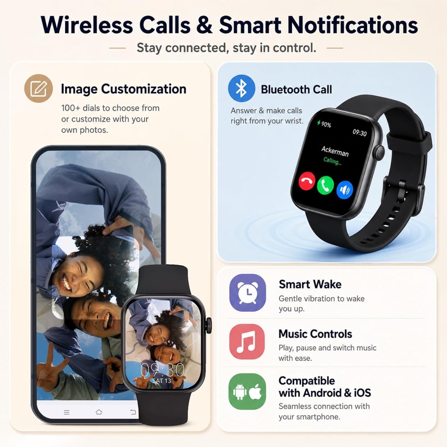 Smart Watch for Men Women, Bluetooth Calling, 1.85" HD Touch Screen Fitness Tracker