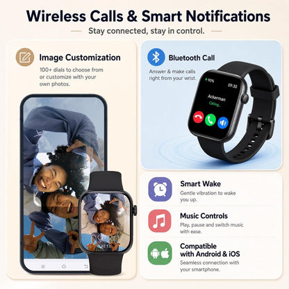 Smart Watch for Men Women, Bluetooth Calling, 1.85" HD Touch Screen Fitness Tracker