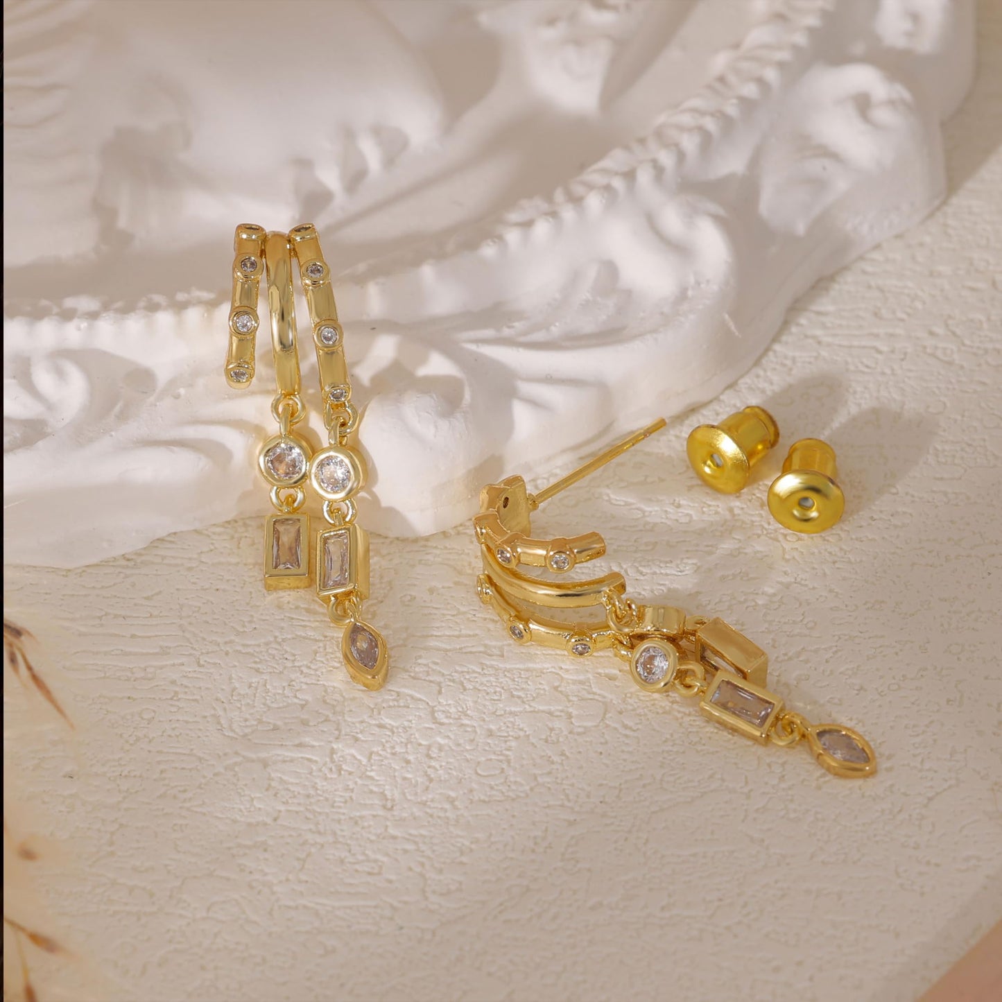 Dangle Earrings for Women,14k Gold Plated Triple Huggie Stud Earrings Cute Statement Chain Earring Dainty Drop Earrings for Women Trendy Gold Plated Jewelry