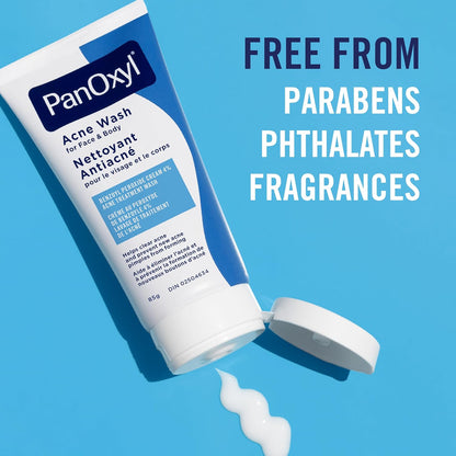 PanOxyl 4% Benzoylperoxid Akne-Waschgel, Hilft Akne zu lindern und vorzubeugen, Tägliches antibakterielles Waschgel, Sanft, pH-neutral, 85g