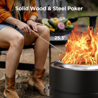 CIAYS Smokeless Firepit, 19 Inch Fire Pit for Camping with Patented Technology, Portable Fire Pit for Outside with Steel Grill Rack, Fire Poker, and Bag, Easy Setup and Storage, Wood Burning