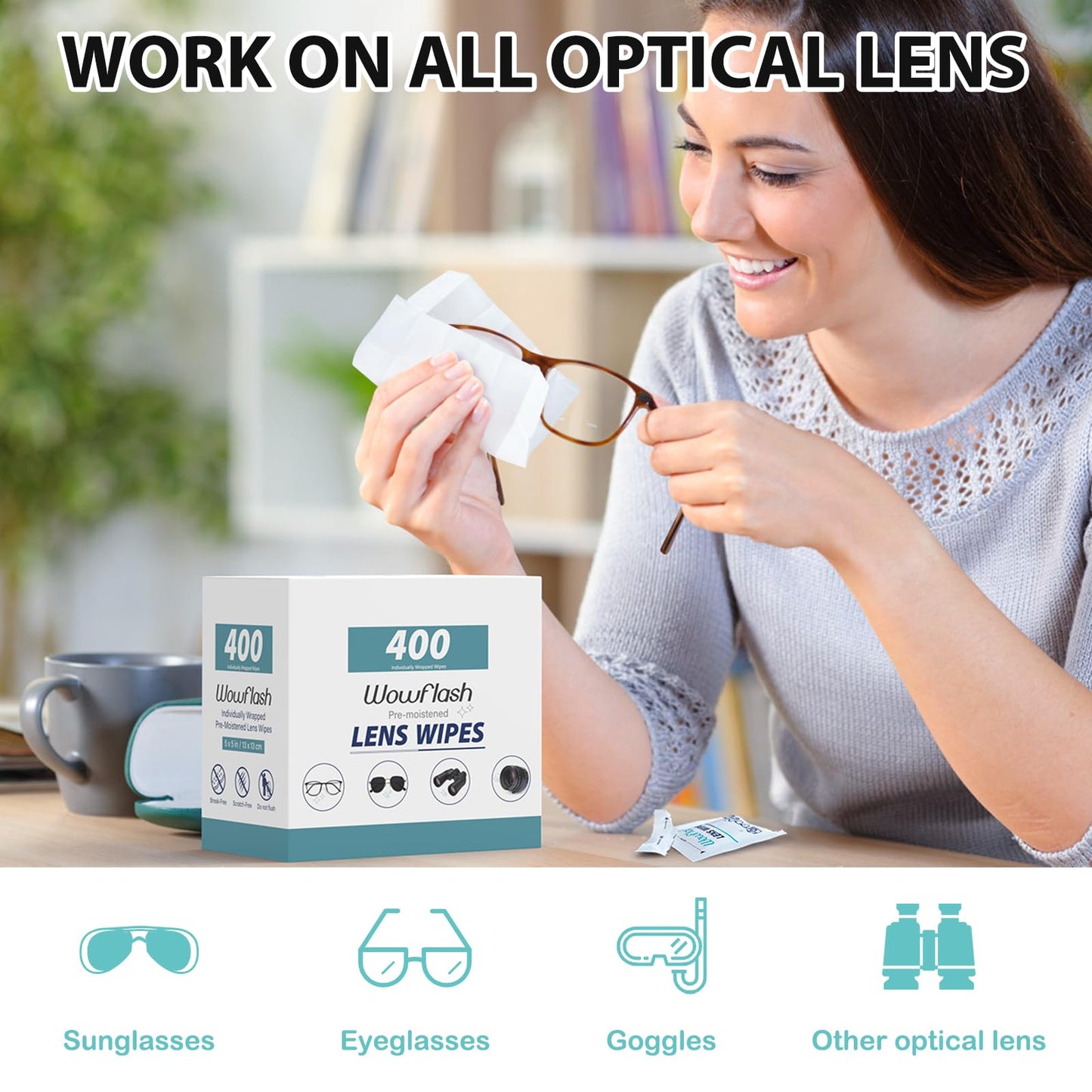 200 Count Lens Wipes for Eyeglasses, Eyeglass Lens Cleaning Wipes Pre-moistened Individually Wrapped Sracth-Free Streak-Free Eye Glasses Cleaner Wipes for Sunglass, Camera Lens, Goggles