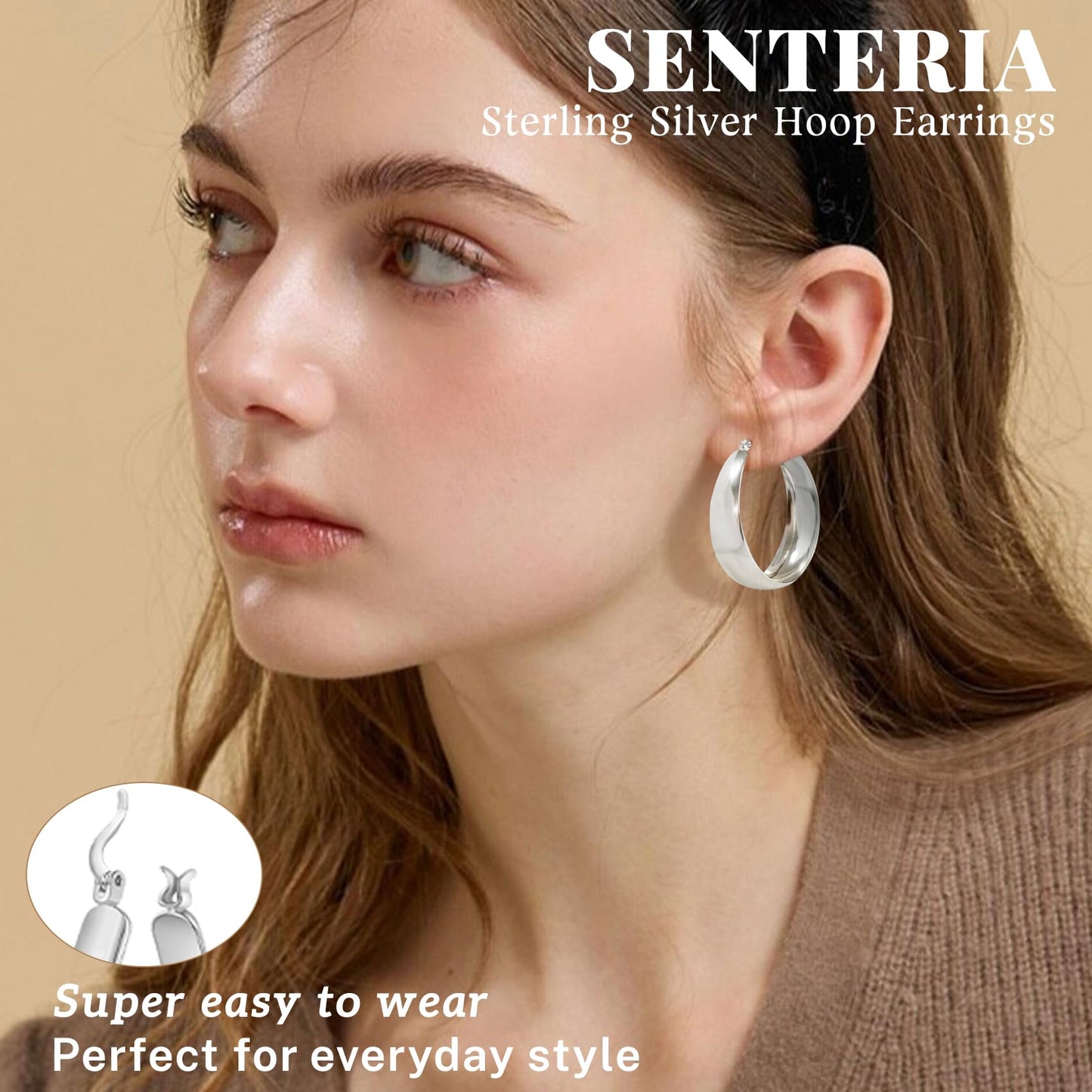 Senteria Dicke, klobige, vergoldete Creolen für Frauen, hypoallergene, 14K vergoldete Creolen, leichte, große goldene Creolen für Frauen, 30 MM