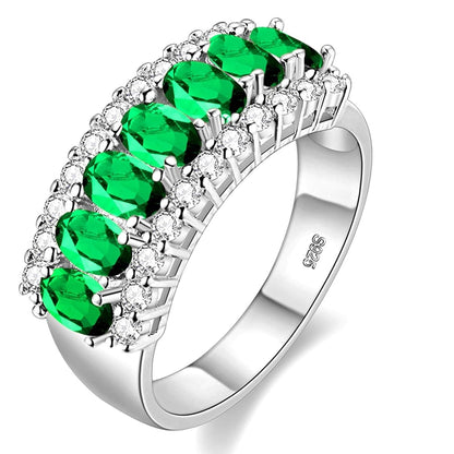Uloveido Women's Gold Plated 7 Stones Eternity Band Ring Half Moon Design Wedding Bands with Oval CZ J501
