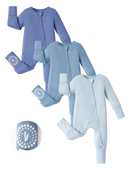 PATPAT Baby Footies Boys Girls - Bamboo Viscose - Zipper & Non-Slip Soles Romper Mitten - Footed & Footless Infant Clothes