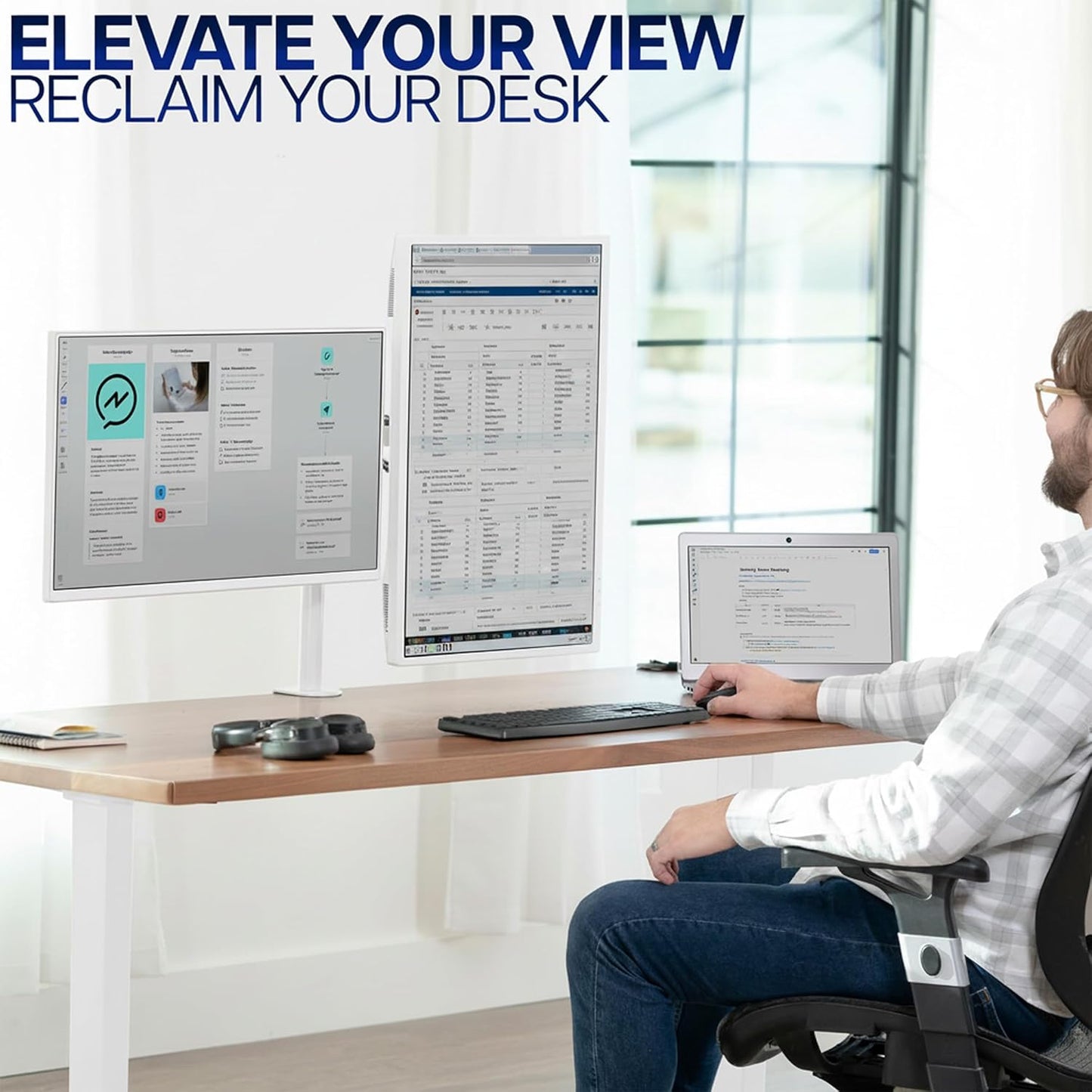 VIVO Dual-Monitor Tischhalterung, für 2 Bildschirme bis zu 30 Zoll und je 10 kg, Hochleistungs-Stahlständer voll verstellbar mit Klemme und Tülle, Schwarz, STAND-V002