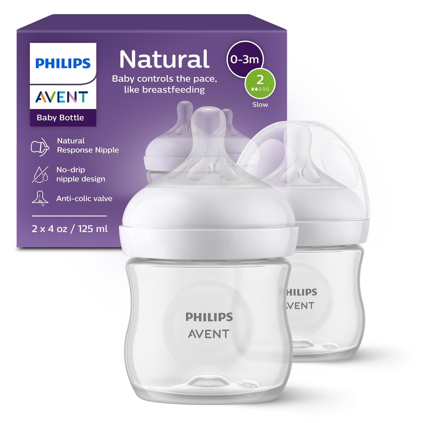 Philips Avent Natural Baby Bottle with Natural Response Nipple (Medium Flow,Flow 3), 9oz, SCY903/01