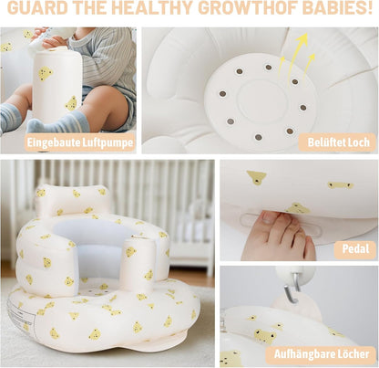 Aufblasbarer Babysitz, aufblasbarer Babystuhl für Babys ab 3 Monaten, aufblasbarer Sommerstuhl mit integrierter Luftpumpe, Baby-Bodensitz zum Sitzenlernen, Spielen, Campen, Orange