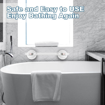 15-Inch Shower Handle - Upgraded Grab Bar with Strong Suction Cups for Bathtub & Shower Safety, Ideal for Seniors, Elderly, Disabled -Silver