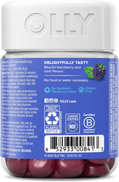 OLLY Extra Strength Sleep Gummy, 5 mg Melatonin, L-Theanine, Chamomile, Lemon Balm, Sleep Aid, BlackBerry - 50 Count (Pack of 12)