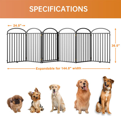 SNUOWU 4 Panels Full Matel Freestanding Dog Gates with Door, 96"Extra Wide 36"Tall Free Standing Dog Pet Gate for Indoor & Outdoor. Foldable Pet Fences for Doorways, House, Stairs, Porch, Deck, Yard