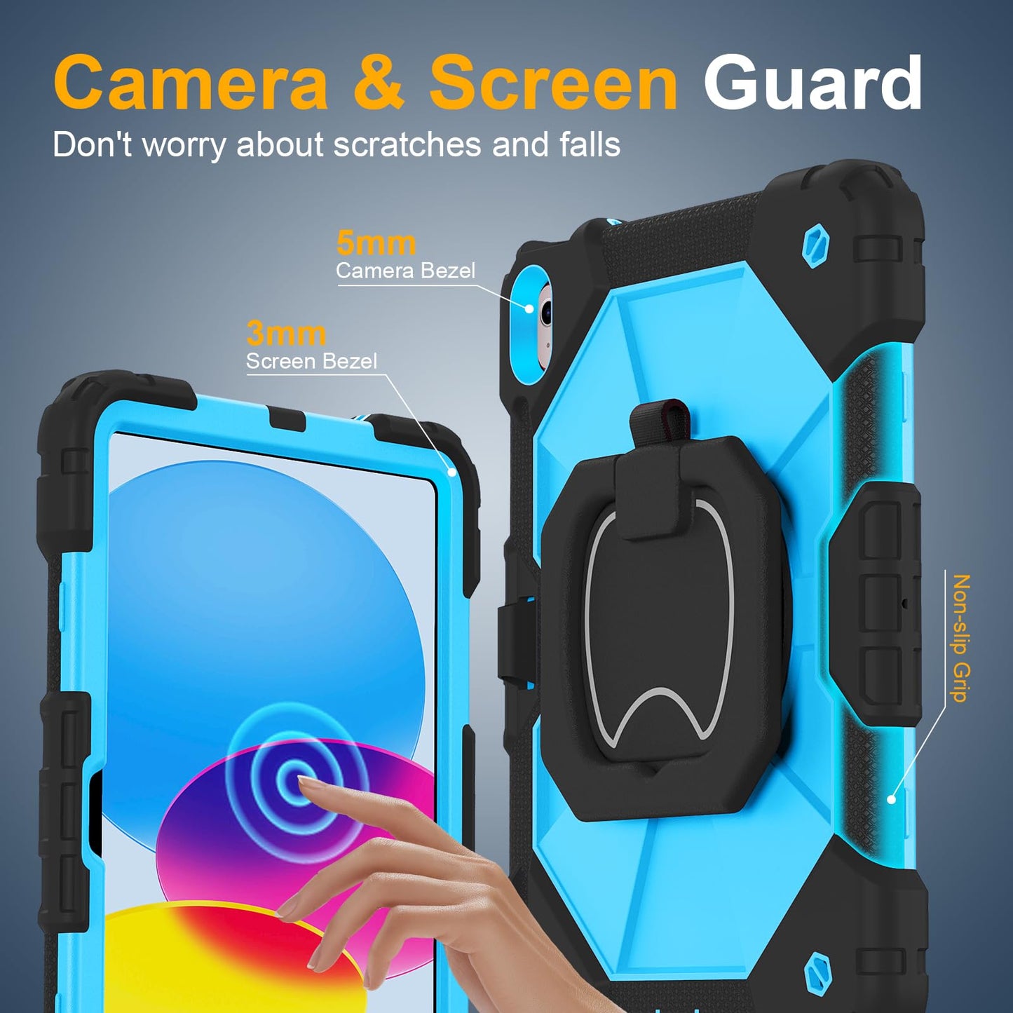 Case for iPad A16 11th Generation 11 Inch 2025, Auorld for iPad 10th Generation 10.9 inch 2022 case with Screen Protector, 360 Degree Rotating Stand Shoulder Strap Pencil Holder, Navy Pink