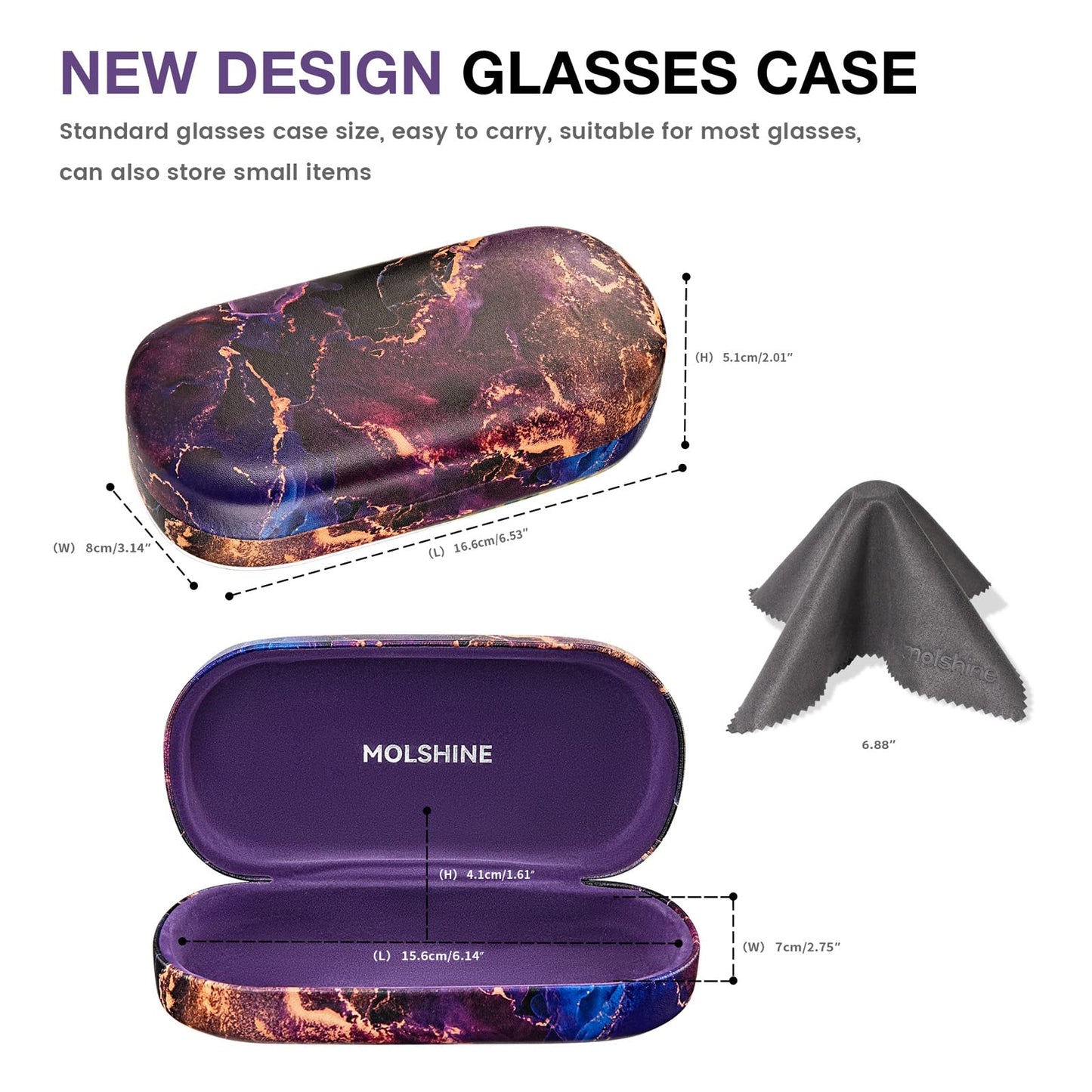 molshine Hartschalen-Leder-Sonnenbrillenetui, klassisches großes Brillenetui für Damen und Herren, Sonnenbrille (Schwarz)