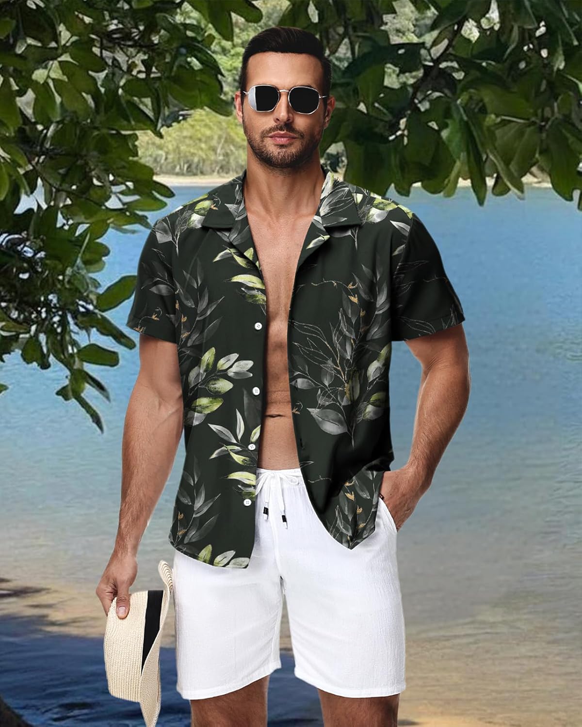 HMIYA Herren Hawaiihemden Kurzarm Button-Up Hemd Herren S-3XL