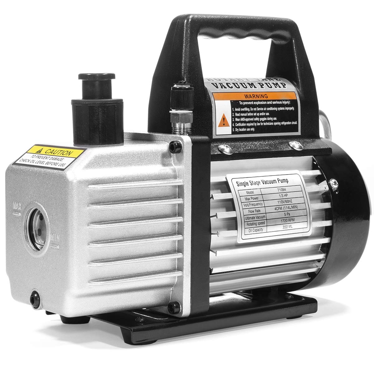 XtremepowerUS 3CFM 1/4HP Vacuum Pump HVAC R134a, R12, R22, R410a, A/C Refrigeration R134 Can Tap Adapter, R134 Quick Connector AC Manifold Gauge Air Conditioner Oil Bottle w/Bag