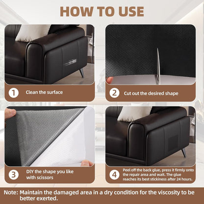 Lederreparatur-Set, 43x200 cm selbstklebender Lederflicken wasserdicht, DIY große Vinyl-Flicken für Sofas, Möbel, Küchenschränke, Wände (Schwarz, 43x200 cm)