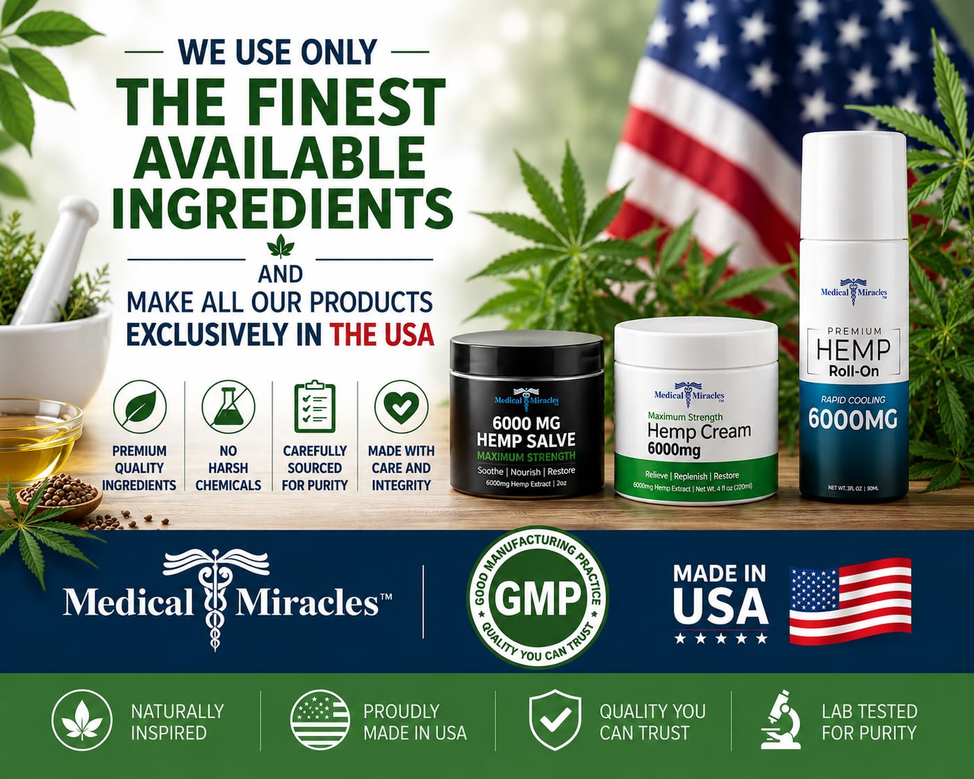 Medical Miracles 10,000mg Hemp Cream - High Potency Topical Formula - 4oz (120ml) Jar - Fast-Absorbing & Non-Greasy Moisturizing Cream with Natural Botanicals